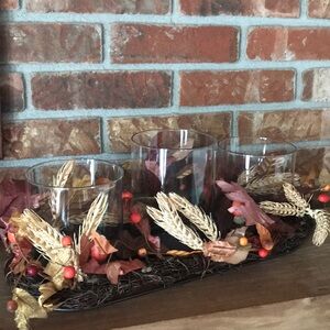 23”Vintage Harvest 3 piece Glass Candle Holder Centerpiece